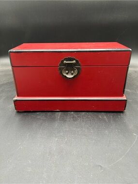 Red Lacquer Asian Box with Brass Snap Latch